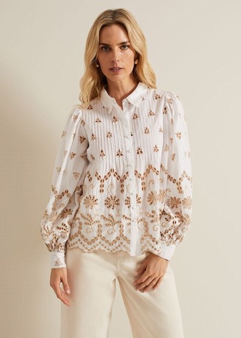 Phase Eight Amaya Broderie Shirts White USA | 3854290-RC